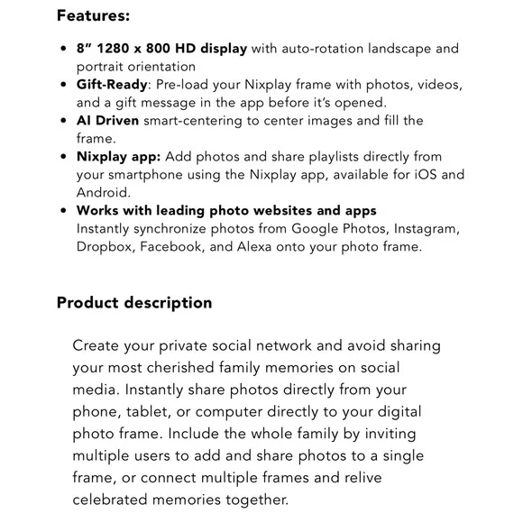 Nixplay 8” Lola HD Smart Wi-Fi Digital Frame Pink - Picture 3 of 6